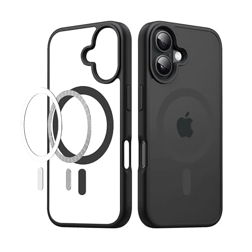 Image of amazon basics Mag-Safe Case Compatible for iPhone 16 Cover | Transparent Ultra Hybrid Drop and Camera Protection Back Cover Case Compatible for iPhone 16 (Black)