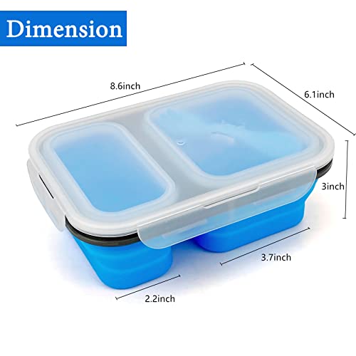 Lunbengo 2 Compartments Collapsible Airtight Bento Box With Ideal Portion 600Ml & 450Ml And 2 In 1 Spoon & Fork , Food Grade Silicone Lunch Container For School Work Travel, Microwave Safe #TOP1