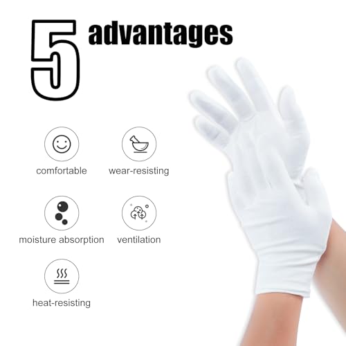 BWEISSTH Lot de 28 gants (14 paires) en coton blanc pour hydrater les mains sèches, cosmétiques, eczéma, spa, bijoux, vérification, service, gants extensibles, gants hydratants – vue 3
