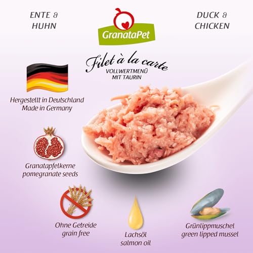 GranataPet Filet à la carte Ente & Huhn, Nassfutter für Katzen, Filet-Stückchen ohne Getreide, Katzenfutter ohne Zuckerzusatz, hoher Fleischanteil, 6 x 85 g