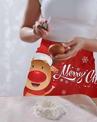 DecorLovee Avental de garçonete de alce de Natal com 3 bolsos, aventais de Natal com floco de neve p