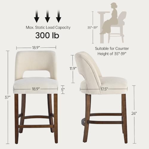 Image of VKNOW Bar Stools Set of 6, 26 inch Fabric Counter Height Bar Stools, Cream