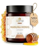 bedrop Manuka Honig mit MGO 500+ 140g XXL Glas - 100% echter Premium Manukahonig aus Neuseeland mit zertifiziertem Methylglyoxal Gehalt (Analyse-Zertifikat)