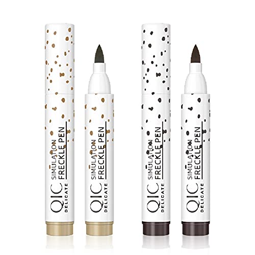 Meicoly 2Pcs Natural Freckle Pen Set, Magic Faux Freckles Makeup Pen, Dot Spot Long Lasting Waterproof Neutral Lightweight Freckle, Light Brown & Dark Brown #TOP3