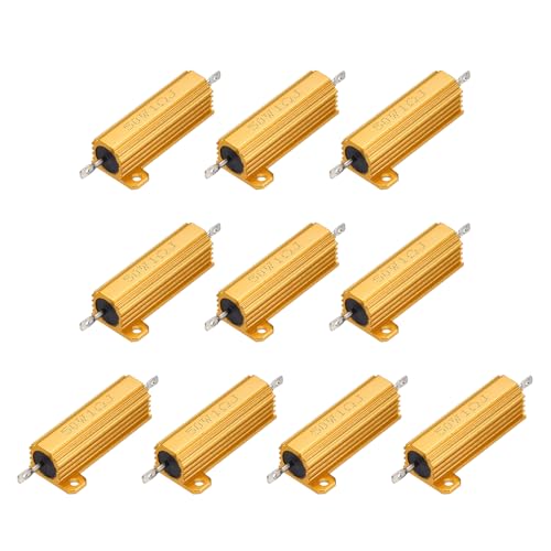 uxcell 10pcs 50W 1 Ohm 5% Aluminum Housing Case Resistor, Wirewound Resistors Screw Tap Chassis Mounted, Gold
