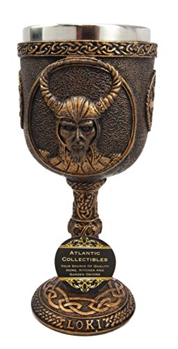 Atlantic Collectibles Norse Mythology Shapeshifter Trickster God Jotunn Loki 6oz Resin Wine Goblet Chalice With Stainless Steel Liner
