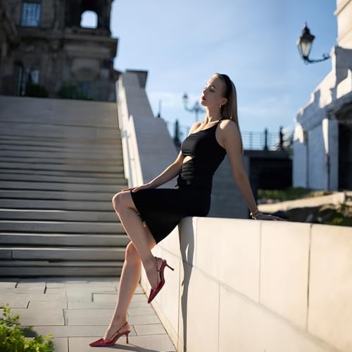 Image of MAVMAX Slingback Heels for Women Kitten Heels with Bow Pointed Close Toe Pumps Dress Party Heeled Sexy Wedding Shoes