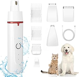 Cordless Dog Nail Grinder Set Upgraded, 4-in-1 Pet Grooming Kit, Pet Nail Hair Trimmer for Dogs Cats and Other Furry Friend, Low Noise Electric Pet Clipper Trimmer (White)