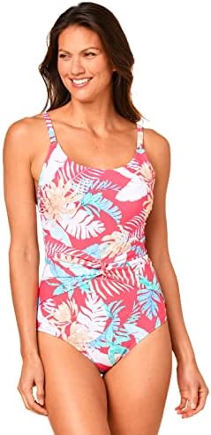 Jantzen Women's Tropical Tides Mio Mia UPF 50 One Piece Swimsuit - Tummy Control Bathing Suits for Women, Ladies Swimwear with Removable Pads & Adjustable Straps - Watermelon, Size 6