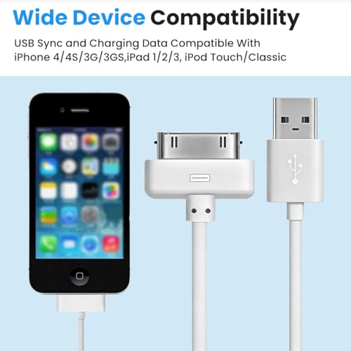 Image of Verilux 1M /3.3FT 30-Pin to USB 2.0 Charging Cable & Data Sync for iPhone 4 /4S /3G /3GS /iPad 3 /2 /1, Nylon Braided for iPhone charger wire Compatible with iPod Nano 6th /5th, iPod Touch 4th /3th, White