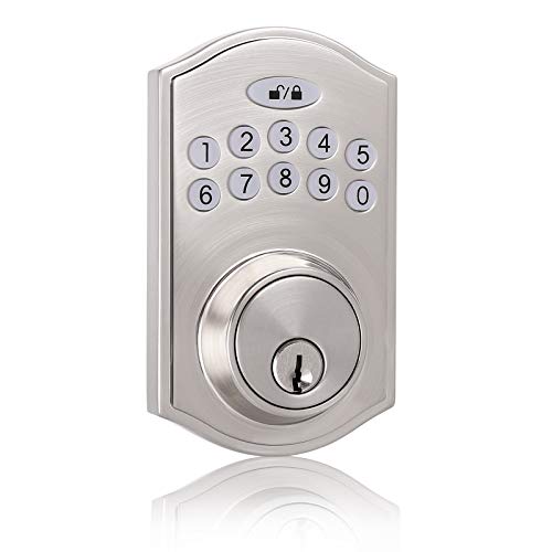 Probrico Keypad Door Electronic Deadbolt Lock With Camelot Trim, Single Cylinder Keypad Door Lock With 1-Touch Motorized Auto-Locking, Easy To Install And Program For Office & Home, Satin Nickel #TOP3
