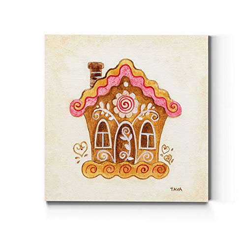 Renditions Gallery Pink Gingerbread House (2) Wall Art, Lovely Christmas & Winter, Holiday Kitchen Artwork, Premium Gallery Wrapped Canvas Decor, Ready to Hang, 40 in H x 40 in W, Made in America
