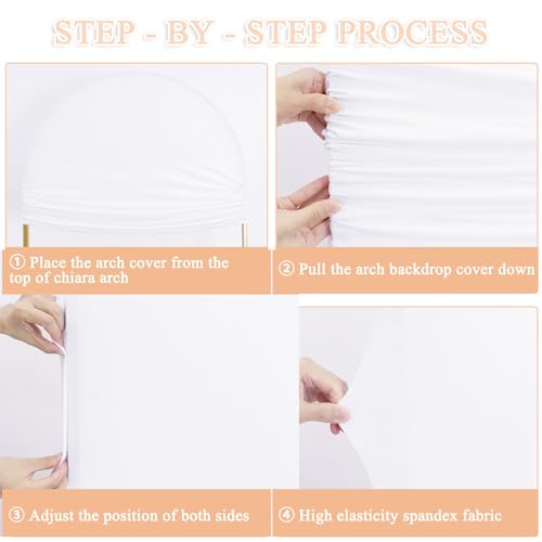 PATYDEST White Spandex Arch Cover 5FT Fitted Wedding Arch Cover for Round Top Chiara Backdrop Stand Baby Shower Arch Covers Stretchy Backdrop 2 Sided Round Arch Cover for Balloon Birthday Decoration - Thumbnail 3