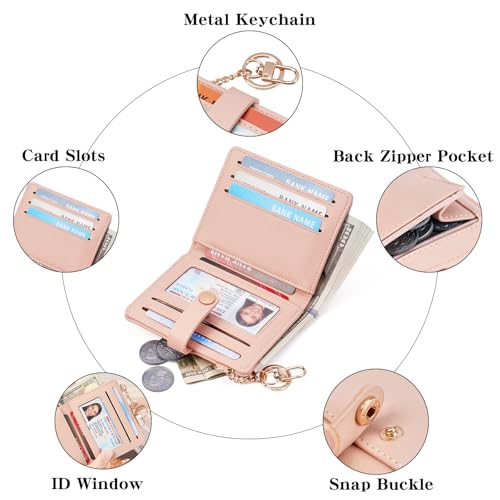 Image of Small Wallet Women Slim Bifold RFID Blocking PU Leather Card Holder Wallets with Change Pocket ID Window