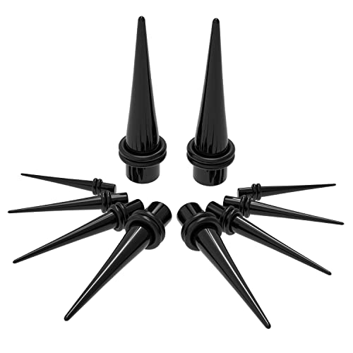 S-Mechanic 68 Stück Ohr-Stretching-Kit, 14G-00G Messgeräte Expander Kit Acrylkegel, Silikontunnel, Spiralkegel Piercing Schmuckset (Schwarz)