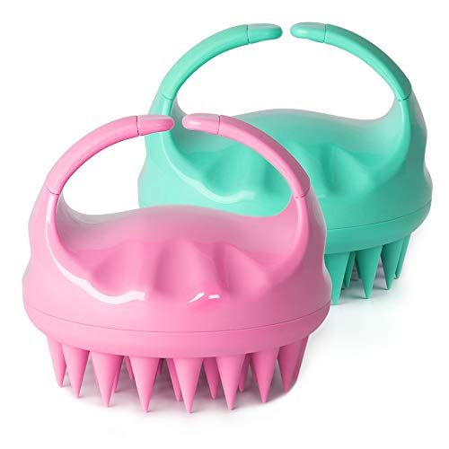 Heeta Shampoo Brush, 2-Pack Upgraded Wet and Dry Hair Scalp Massager Brush with Soft Silicone Hair Brush for Women, Men, Pets (Green & Pink)