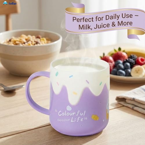 Image of FunBlast Milk Mug for Kids - 420 Ml; Unbreakable Mug for Kids, Milk Mugs for Kids Unbreakable - Milk Drinking Cup for Kids (Purple)
