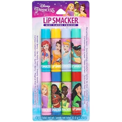 Lip Smacker Disney Princess Flavored Lip Balm Party Pack 8 Count, Clear, For Kids
