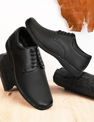 Image of Men's Faux Leather Formal Shoes | Stylish Lace-Up Office Wear Shoes for Men | Comfortable Lightweight Business Footwear | Synthetic Leather Dress Shoe for Parties & Daily Use