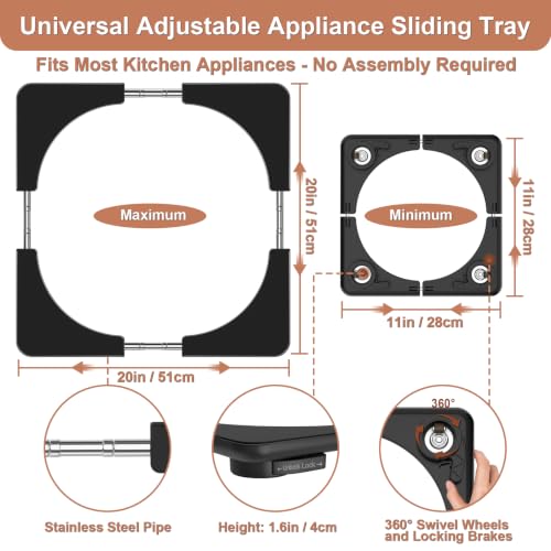 Image of Adjustable Black Appliance Sliding Tray - Expandable 11 inch x 11 inch- 20 inch x 20 inch