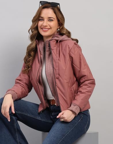 Image of Monte Carlo Womens Regular Fit Self Designed Hooded Zipper Full Sleeve Winter Jacket Women Winter Jacket | Stylish Zipper Jacket | Casual Winter Wear For Women's (Pack Of 1)