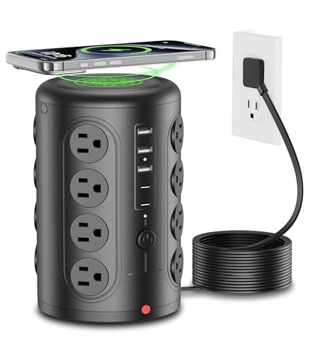 Power Strip Tower Surge Protector, TenTrend 16 Outlets and 5 USB Ports (2 USB-C), 2000 Joules...