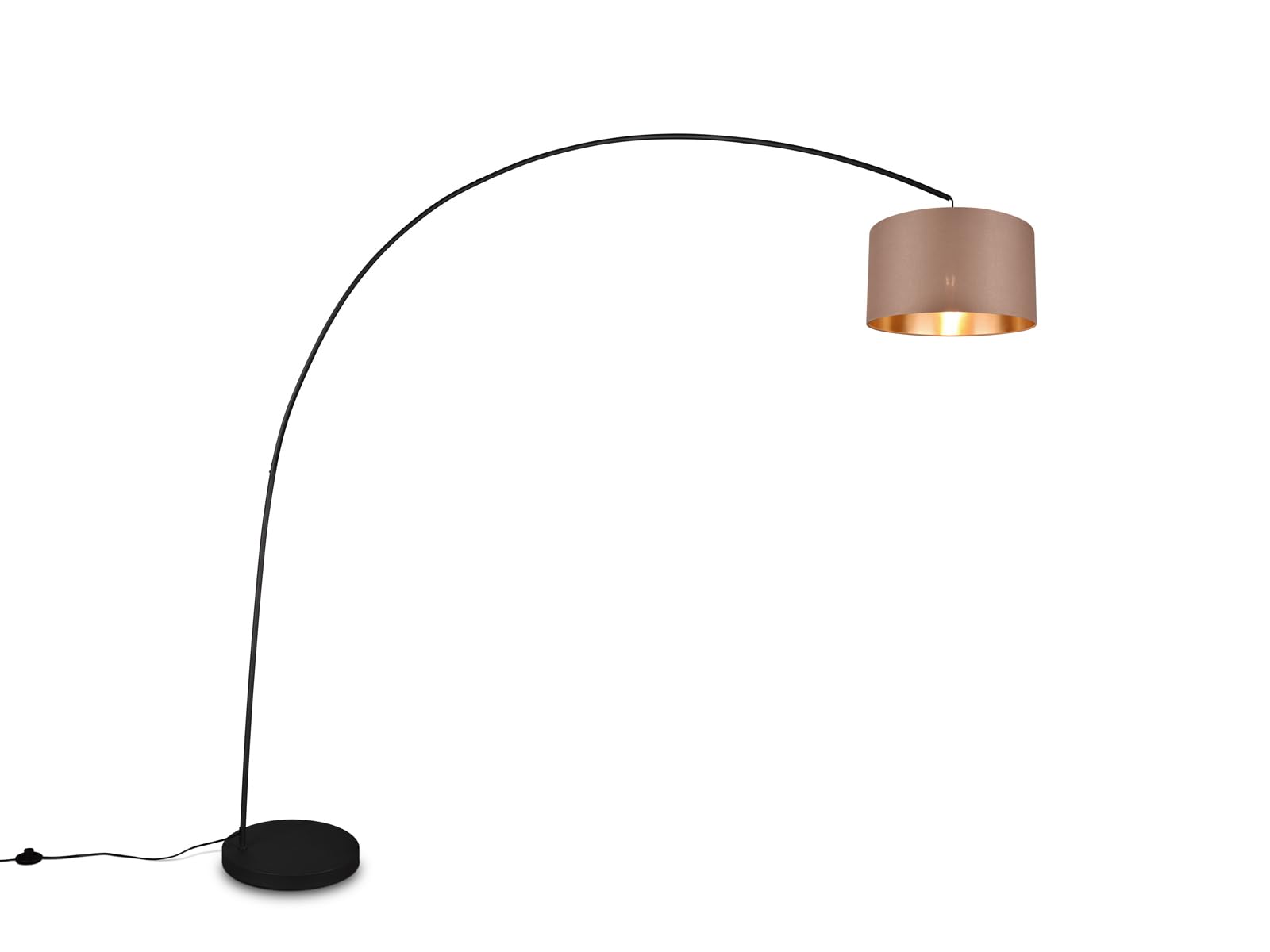 meineWunschleuchte Bogenleuchte Metall Schwarz Stoff Lampenschirm Taupe, 210cm hoch