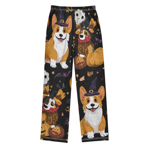 Halloween Corgi Dog Witch Boys Long Pants Soft Trousers Elastic Waist Kids Lounge Bottoms with Pockets S-XL2