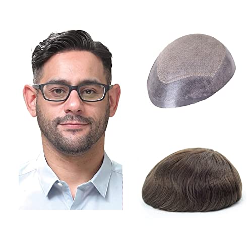 Produktfoto von Lordhair Knotenlos Toupet für Männer, Haut Eben Injiziert Mensch Haar System, Basisgröße 8x10 Zoll Leichte Mittlere&hellip;