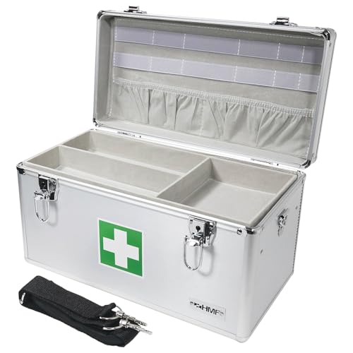 HMF Boite pharmacie vide, boite medicaments rangement alu | 40 x 22,5 x 20,5 cm
