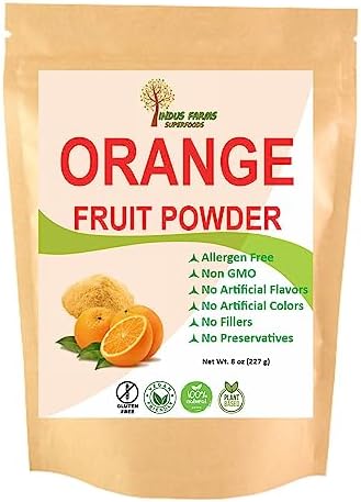 Indus Farms 100% Natural Orange Fruit Powder, 8 oz, Nutritious Flavor for Baking, Citrus Food Flavoring, Vitamin C, Smoothies, Instant Beverages, Salads, Powdered Mixes, GMO-Free, Vegan