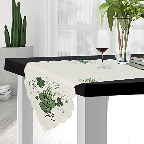 Owenie St. Patrick's Embroidered Irish Clover Table Runners, Spring Green Hat & Shamrock Table Runner, Owenie Embroidery Applique Lucky Shamrocks Dresser Scarf, 13X70 Inch Patrick‘s’ Runner #TOP1