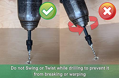 Jnb Pro Wood Countersink Drill Bit Set - 3 Piece Adjustable Countersink Bit #6(9/64"), 8(11/64") And #10(3/16"), 1 Adjustable Collar, 1 Hex Wrench - 1/4" Quick Change - Countersink #TOP7