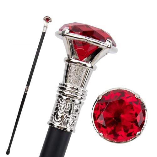 Canne de marche diamant rouge et or, bâton de prestige pour hommes élégants