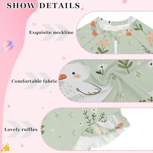 ALAZA Toddler Swimsuit Girl Bathing Suit Swimwear Rash Guard Cute Duck Long Sleeve 3T4