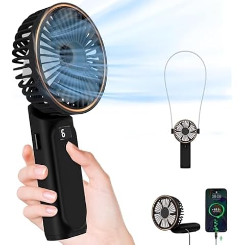 TUNISE Portable Handheld Fan, Portable Fan Rechargeable, 4000mAh, 180° Adjustable, 6 Speed Wind, Display Electricity in Real Time, USB Rechargeable Foldable Fan, Quiet Personal Fan as Power Bank Cover