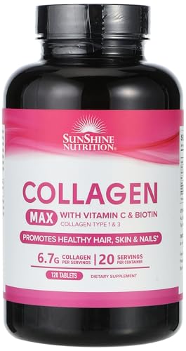 Sunshine Nutrition Collagen Max Tablets with Vitamin C & Biotin I Supports Radiant & Youthful Skin
