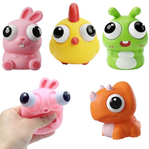4 Pcs Squeeze Out Eyes Animal Toys, Popping Eye Chick/Caterpillar/Dinosaur/Bunny Toys, Easter Egg Fillers, Easter Basket Stuffers Essentials for Kids Boys Girls