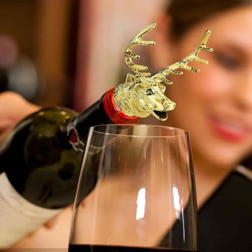 Image of 1 Piece Wine Bottle Pourer, Deer Head Whiskey Pourer for Red Wine, Universal Bottle Cap for Wine and Liquor Bottles, Elegant Gift for Wine Lovers (Golden)