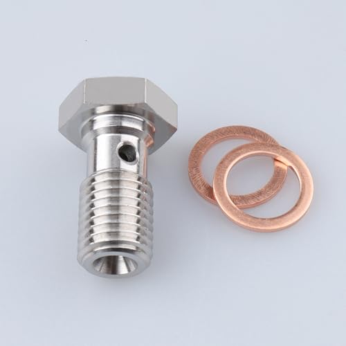 Image of Universal Stainless Steel M10x1.25 Metric Thread Banjo Bolts Brake Fitting Adapter with M10 Copper Washers, Single Banjo Bolt 20mm Length