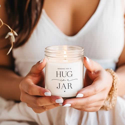 Image of ThreeKin Warm Hug in a Jar Scented Candles for Home, Relaxing Aromatherapy Gifts for Women with Lavender Essential Oils, Natural Soy Wax Blend, Long 65-Hour Burn, Friendship Gifts, 9 Oz