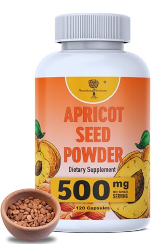 Organic Apricot Seeds Extract - ONLY Kernel supplement- Safe dosage 500mg - Antioxidant, Gut & Heart Health, Bone Density, Immune Support, Radiant and Smooth Skin, High Fiber - 500mg - 120 capsules