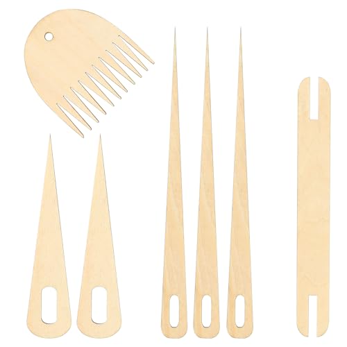 Il set di 7 bastoncini per telaio a mano in legno include 5 aghi per tessitura in legno, 1 volano in legno, 1 pettine per tessitura in legno, strumenti e accessori per lavori a maglia fai da te, aghi