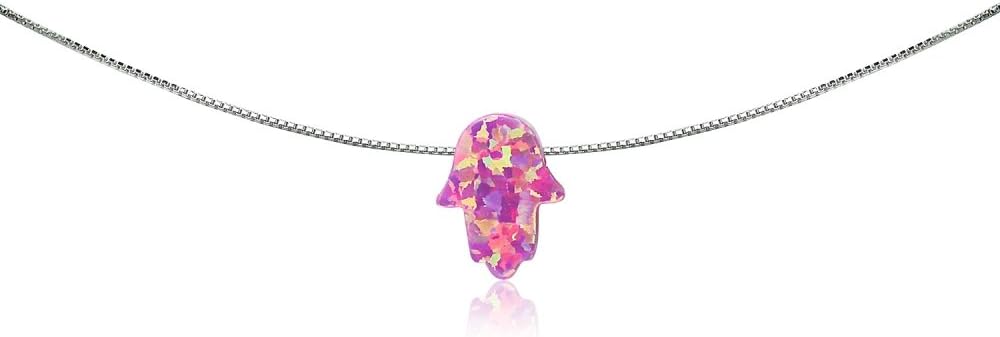 B. BRILLIANT Sterling Necklace for Women Opal Hamsa Hand Short Dainty Necklaces Stacking Holiday Gift Birthday