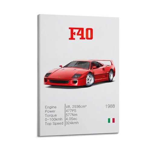 Poster F40 Supercar LADV - Toile décorative 40 x 60 cm, une idée cadeau idéal automobile