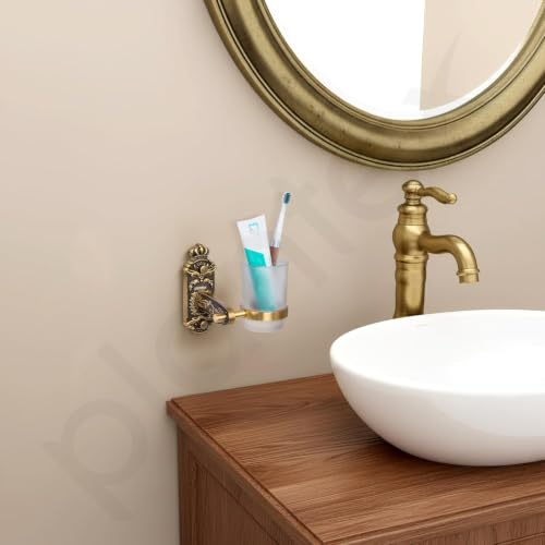 Image of Plantex Tumbler Holder for Bathroom /Aluminum GlassTooth Brush Stand /Bathroom Accessories - Pack of 1 (Brass Antique)