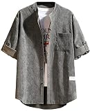 [OKJCON] メンズ シャツ 半袖 七分袖 春 無地 カジュアル ビジネス おしゃれ シンプル 大きいサイズ (XL, グレー)