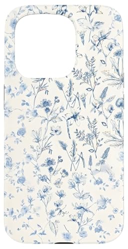 Vintage Botanical Pattern Blue Floral Aesthetic Coquette Case for iPhone 15 Pro