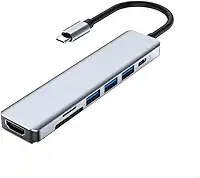 Hub USB-C 7 em 1 Adaptador com HDMI 4K, USB 3.0, Leitor de Cartão SD/TF, PD 100W, Plug and Play, Expansor de Portas para Notebooks, Tablets e Celulares com Entrada Tipo-C