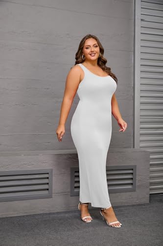 Image of YeGine Women Plus Size Sleeveless Bodycon Maxi Dresses Sexy Slim Tank Dresses